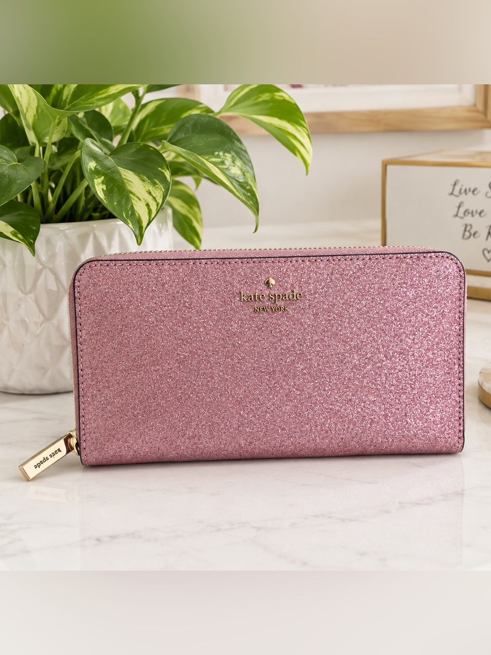 Kate Spade continental zip wallet Glitter Zip Wallet in Pink